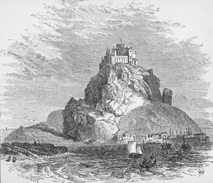 トーマスミルナー牧師による「地理のギャラリー」のイギリス、コーンウォールのセントマイケルズマウント、1880年頃出版 作： G. F. Sargent
